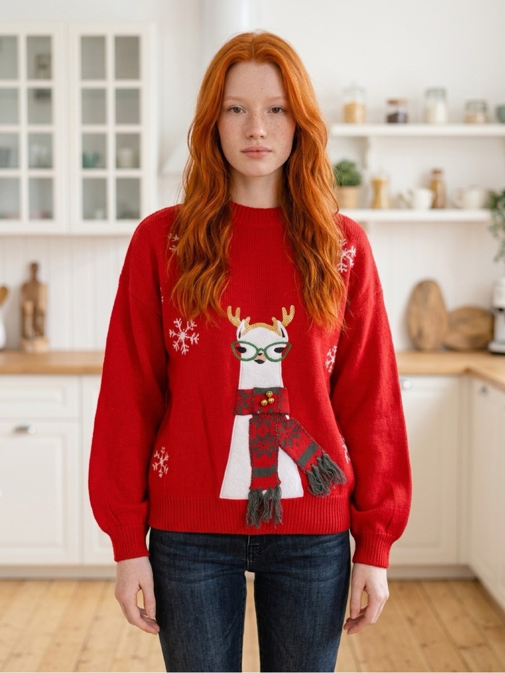 Llama Red Crewneck Christmas Sweater. Super cute